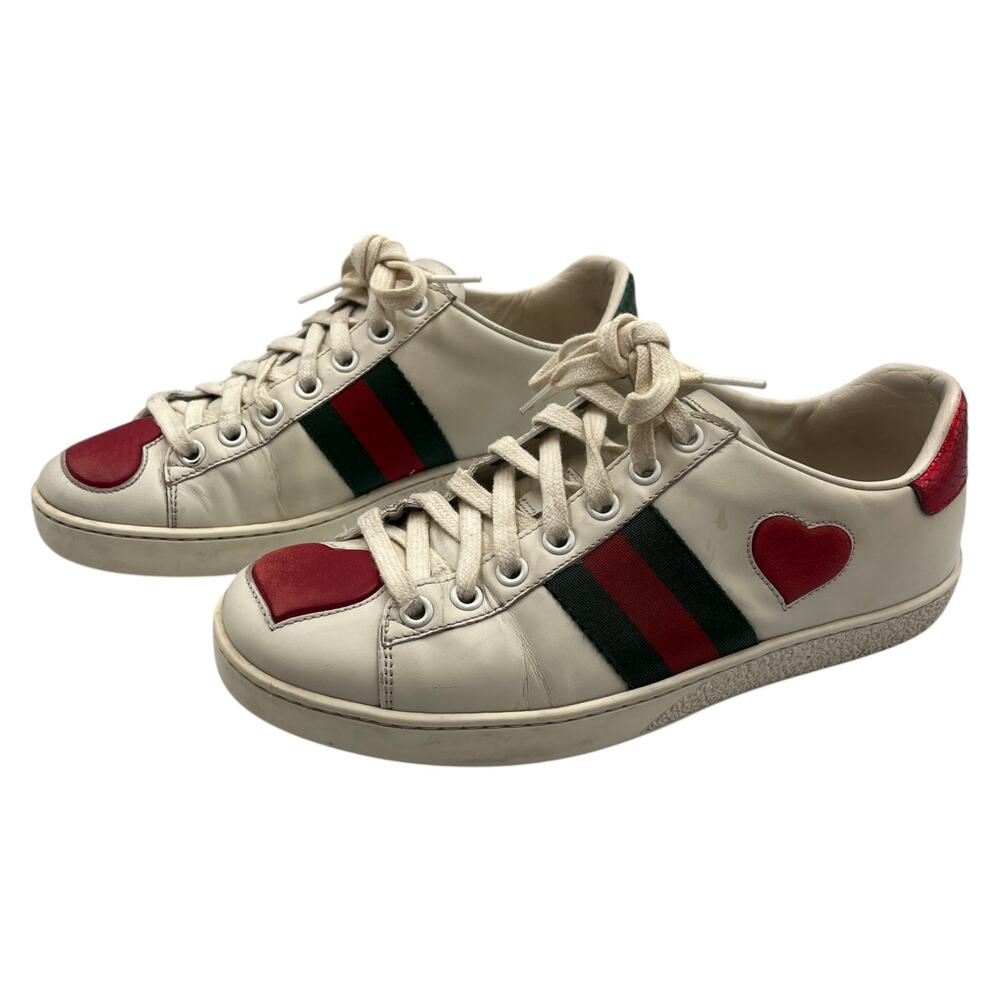 Gucci Ace Heart Embroidered Web Low Top Leather Sneakers White Size 36 / 6 - Picture 3 of 11
